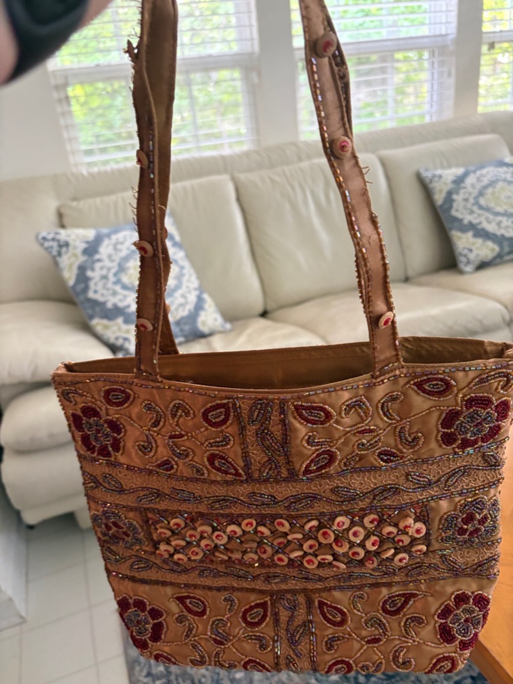Embellished Brown Beaded Tote Bag